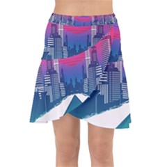 Retro Cityscape Artist Artwork Digital Art Wrap Front Skirt by uniart180623