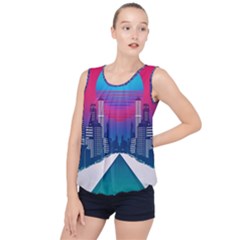 Retro Cityscape Artist Artwork Digital Art Bubble Hem Chiffon Tank Top