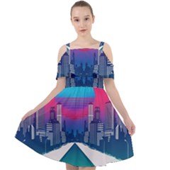 Retro Cityscape Artist Artwork Digital Art Cut Out Shoulders Chiffon Dress by uniart180623