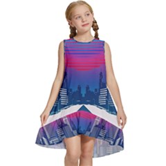 Retro Cityscape Artist Artwork Digital Art Kids  Frill Swing Dress by uniart180623