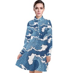 Waves Aesthetics Illustration Japanese Long Sleeve Chiffon Shirt Dress by uniart180623