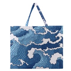 Waves Aesthetics Illustration Japanese Zipper Large Tote Bag by uniart180623