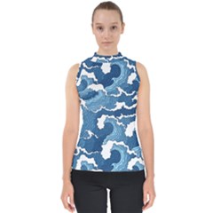 Waves Aesthetics Illustration Japanese Mock Neck Shell Top by uniart180623