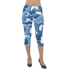 Waves Aesthetics Illustration Japanese Lightweight Velour Capri Leggings  by uniart180623