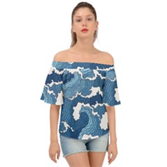 Waves Aesthetics Illustration Japanese Off Shoulder Short Sleeve Top