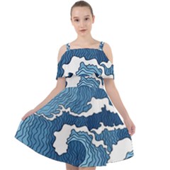 Waves Aesthetics Illustration Japanese Cut Out Shoulders Chiffon Dress by uniart180623