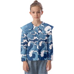 Waves Aesthetics Illustration Japanese Kids  Peter Pan Collar Blouse by uniart180623