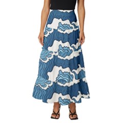 Waves Aesthetics Illustration Japanese Tiered Ruffle Maxi Skirt by uniart180623