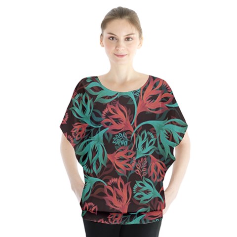 Flower Patterns Ornament Pattern Batwing Chiffon Blouse by uniart180623