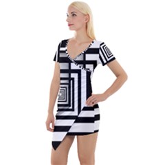 Squares Concept Design Raining Short Sleeve Asymmetric Mini Dress