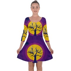 Empty Tree Leafless Stem Bare Branch Quarter Sleeve Skater Dress by uniart180623