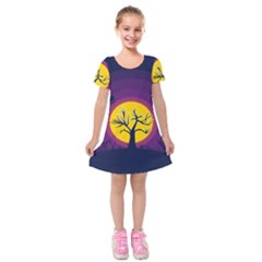 Empty Tree Leafless Stem Bare Branch Kids  Short Sleeve Velvet Dress by uniart180623