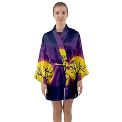 Empty Tree Leafless Stem Bare Branch Long Sleeve Satin Kimono by uniart180623