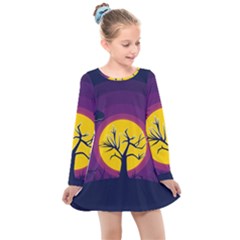 Empty Tree Leafless Stem Bare Branch Kids  Long Sleeve Dress by uniart180623