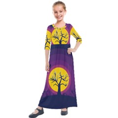 Empty Tree Leafless Stem Bare Branch Kids  Quarter Sleeve Maxi Dress by uniart180623