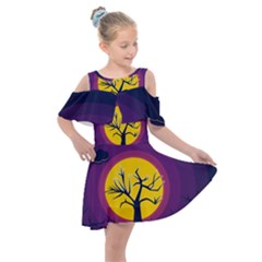 Empty Tree Leafless Stem Bare Branch Kids  Shoulder Cutout Chiffon Dress by uniart180623