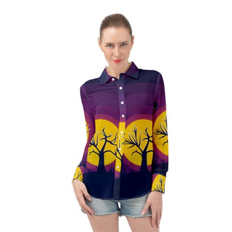 Empty Tree Leafless Stem Bare Branch Long Sleeve Chiffon Shirt by uniart180623