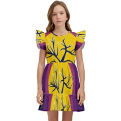 Empty Tree Leafless Stem Bare Branch Kids  Winged Sleeve Dress by uniart180623