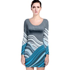 Waves Ink Abstract Texture Art Long Sleeve Velvet Bodycon Dress by uniart180623