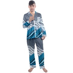 Waves Ink Abstract Texture Art Men s Long Sleeve Satin Pajamas Set by uniart180623