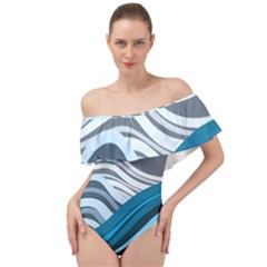 Waves Ink Abstract Texture Art Off Shoulder Velour Bodysuit  by uniart180623