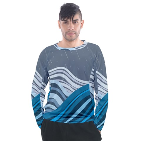 Waves Ink Abstract Texture Art Men s Long Sleeve Raglan Tee by uniart180623