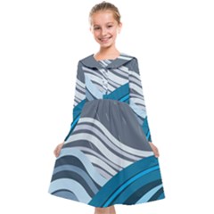 Waves Ink Abstract Texture Art Kids  Midi Sailor Dress by uniart180623