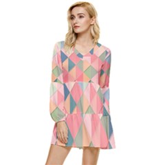 Background Geometric Triangle Tiered Long Sleeve Mini Dress by uniart180623