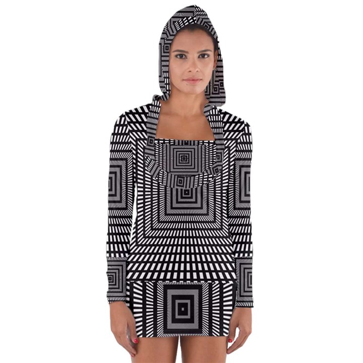 Focus Squares Optical Illusion Long Sleeve Hooded T-shirt