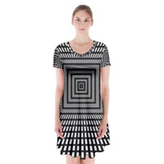 Focus Squares Optical Illusion Short Sleeve V-neck Flare Dress by uniart180623