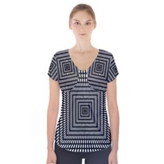 Focus Squares Optical Illusion Short Sleeve Front Detail Top by uniart180623