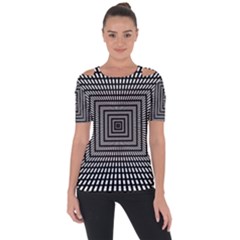 Focus Squares Optical Illusion Shoulder Cut Out Short Sleeve Top by uniart180623