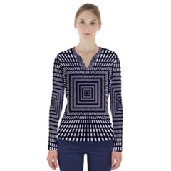 Focus Squares Optical Illusion V-neck Long Sleeve Top by uniart180623