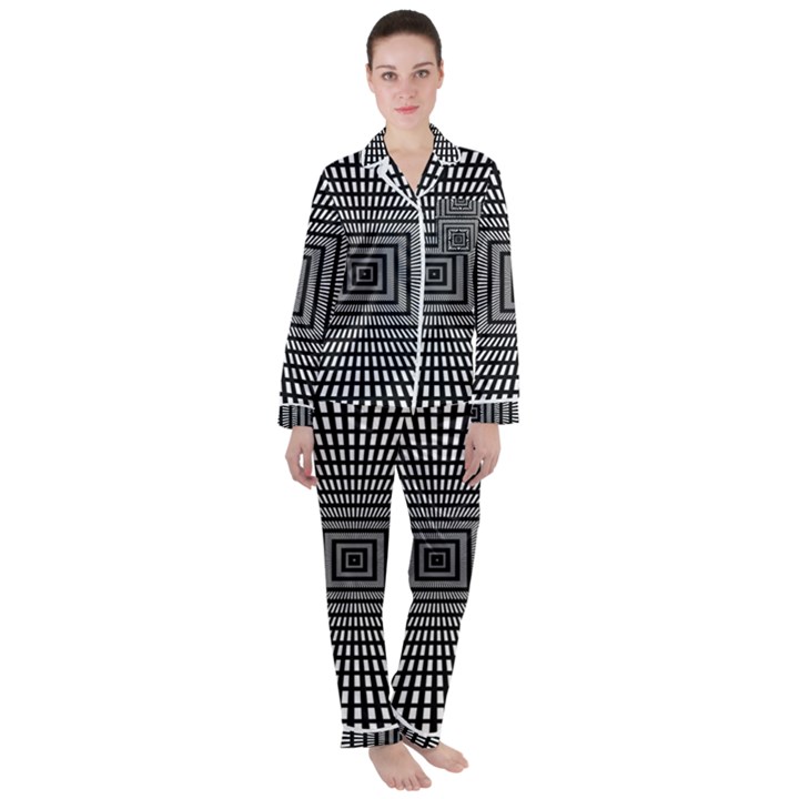 Focus Squares Optical Illusion Women s Long Sleeve Satin Pajamas Set	