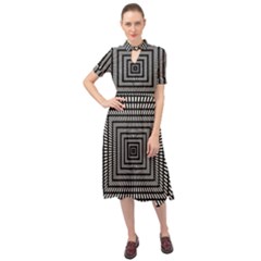 Focus Squares Optical Illusion Keyhole Neckline Chiffon Dress by uniart180623