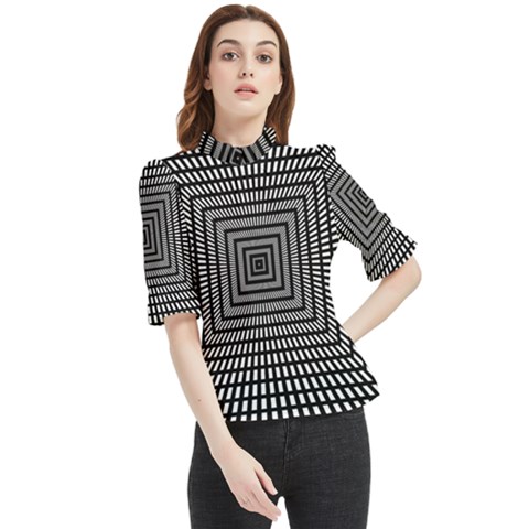 Focus Squares Optical Illusion Frill Neck Blouse by uniart180623