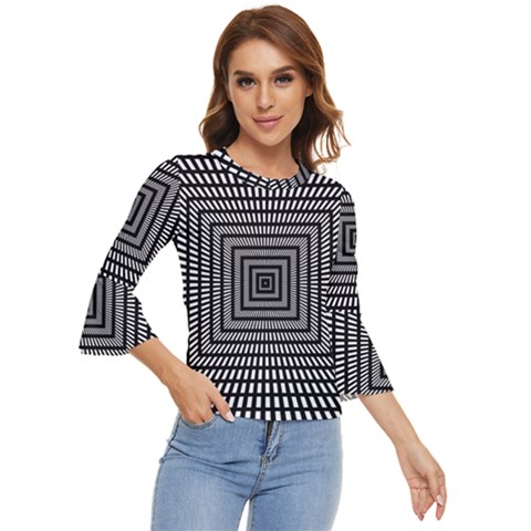 Focus Squares Optical Illusion Bell Sleeve Top by uniart180623