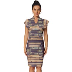 Books Antique Worn Spent Romance Vintage Frill Sleeve V-neck Bodycon Dress by uniart180623