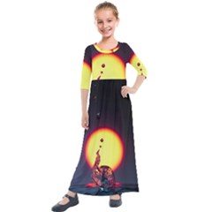 High Speed Waterdrop Drops Water Kids  Quarter Sleeve Maxi Dress by uniart180623