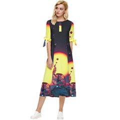 High Speed Waterdrop Drops Water Bow Sleeve Chiffon Midi Dress by uniart180623