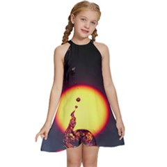 High Speed Waterdrop Drops Water Kids  Halter Collar Waist Tie Chiffon Dress by uniart180623