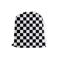 Black White Checker Pattern Checkerboard Drawstring Pouch (large) by uniart180623