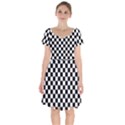 Black White Checker Pattern Checkerboard Short Sleeve Bardot Dress View1