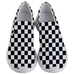 Black White Checker Pattern Checkerboard Women s Lightweight Slip Ons by uniart180623