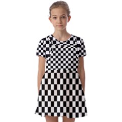 Black White Checker Pattern Checkerboard Kids  Short Sleeve Pinafore Style Dress by uniart180623