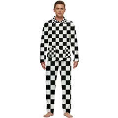 Black White Checker Pattern Checkerboard Men s Long Sleeve Velvet Pocket Pajamas Set by uniart180623