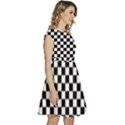 Black White Checker Pattern Checkerboard Cap Sleeve High Waist Dress View3