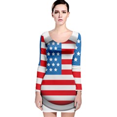 United Of America Usa Flag Long Sleeve Velvet Bodycon Dress