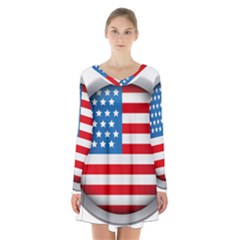 United Of America Usa Flag Long Sleeve Velvet V-neck Dress