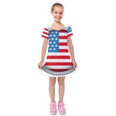 United Of America Usa Flag Kids  Short Sleeve Velvet Dress